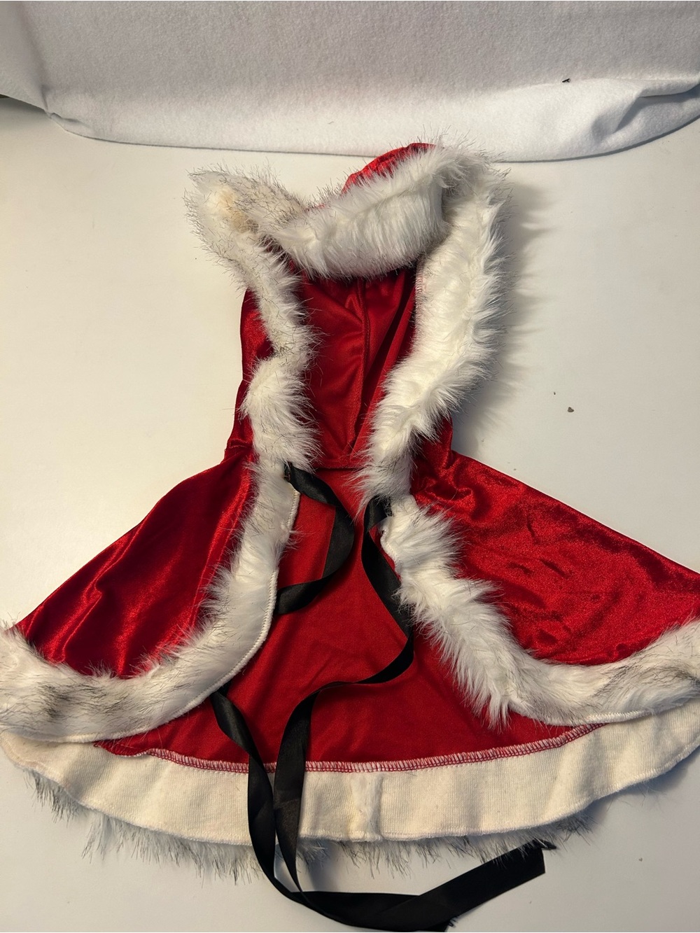 Women's Red Faux-Fur Trim Holiday Hooded Cape